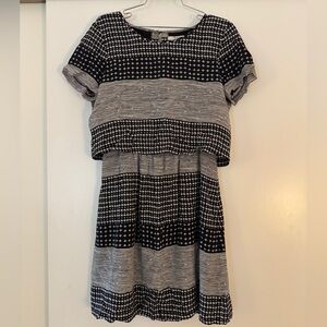 Madewell Silk Geo Print Dress With Flyaway Open Back Detail Size 8 Black Ivory